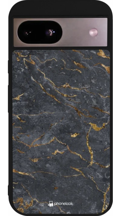 Coque Google Pixel 8a - Silicone rigide noir Grey Gold Marble