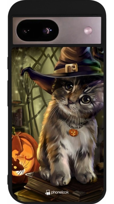 Coque Google Pixel 8a - Silicone rigide noir Halloween 21 Witch cat