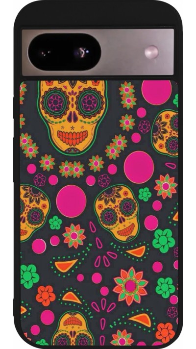 Coque Google Pixel 8a - Silicone rigide noir Halloween 22 colorful mexican skulls