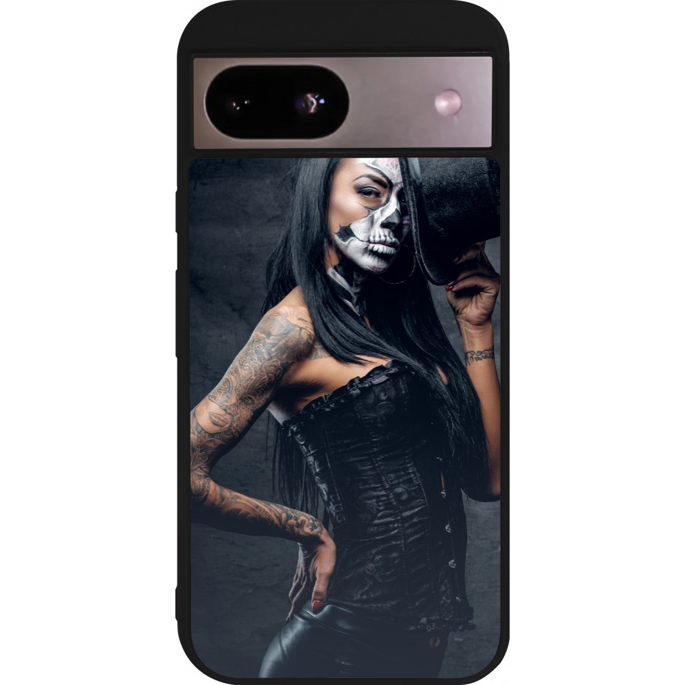 Coque Google Pixel 8a - Silicone rigide noir Halloween 22 Tattooed Girl