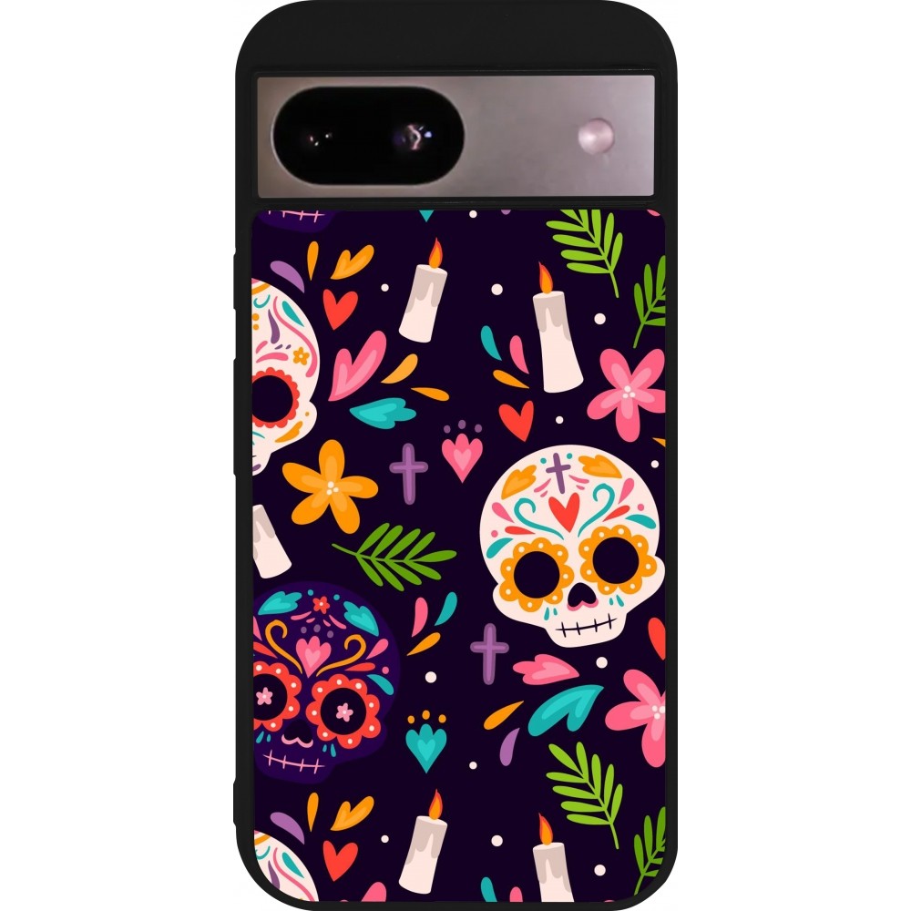 Coque Google Pixel 8a - Silicone rigide noir Halloween 2023 mexican style