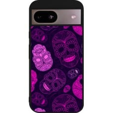 Coque Google Pixel 8a - Silicone rigide noir Halloween 2023 pink skulls