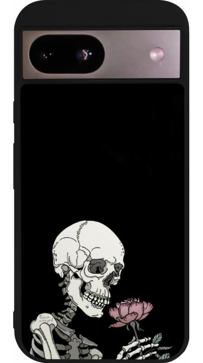 Coque Google Pixel 8a - Silicone rigide noir Halloween 2023 rose and skeleton