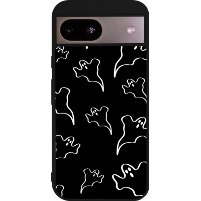 Coque Google Pixel 8a - Silicone rigide noir Halloween 2024 black and white ghosts