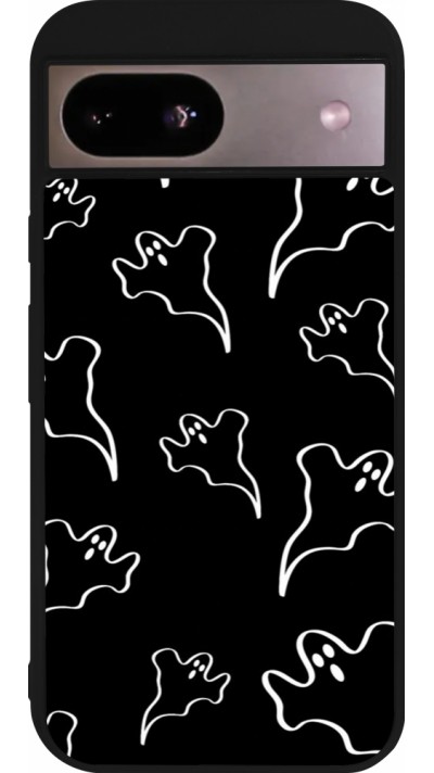 Coque Google Pixel 8a - Silicone rigide noir Halloween 2024 black and white ghosts