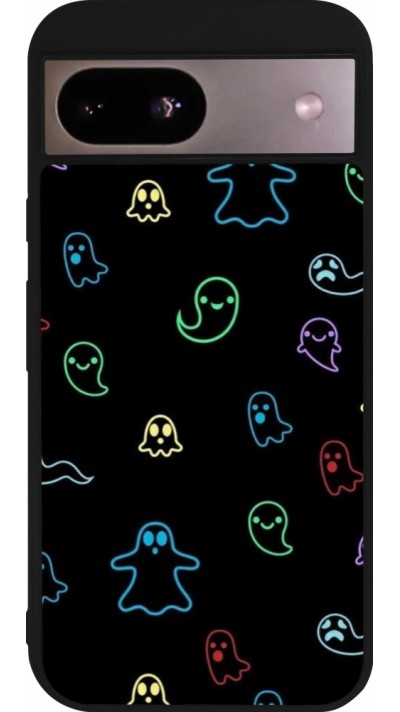 Coque Google Pixel 8a - Silicone rigide noir Halloween 2024 colorful ghosts