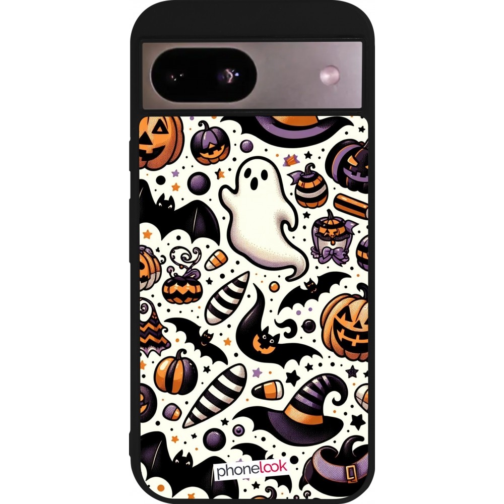 Coque Google Pixel 8a - Silicone rigide noir Halloween 2024 Cute Pattern