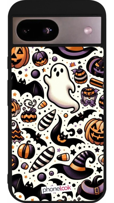 Coque Google Pixel 8a - Silicone rigide noir Halloween 2024 Cute Pattern