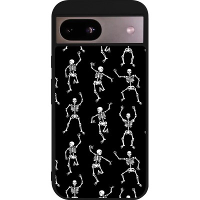 Coque Google Pixel 8a - Silicone rigide noir Halloween 2024 dancing skeleton