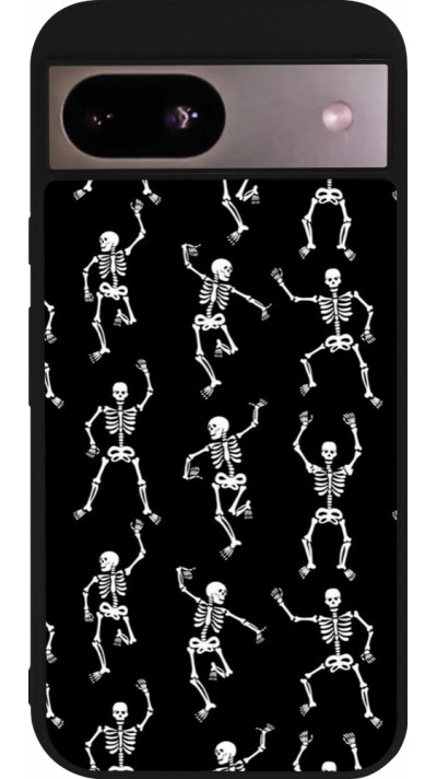 Coque Google Pixel 8a - Silicone rigide noir Halloween 2024 dancing skeleton