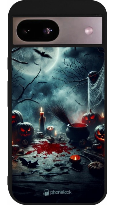 Coque Google Pixel 8a - Silicone rigide noir Halloween 2024 Dark Moon