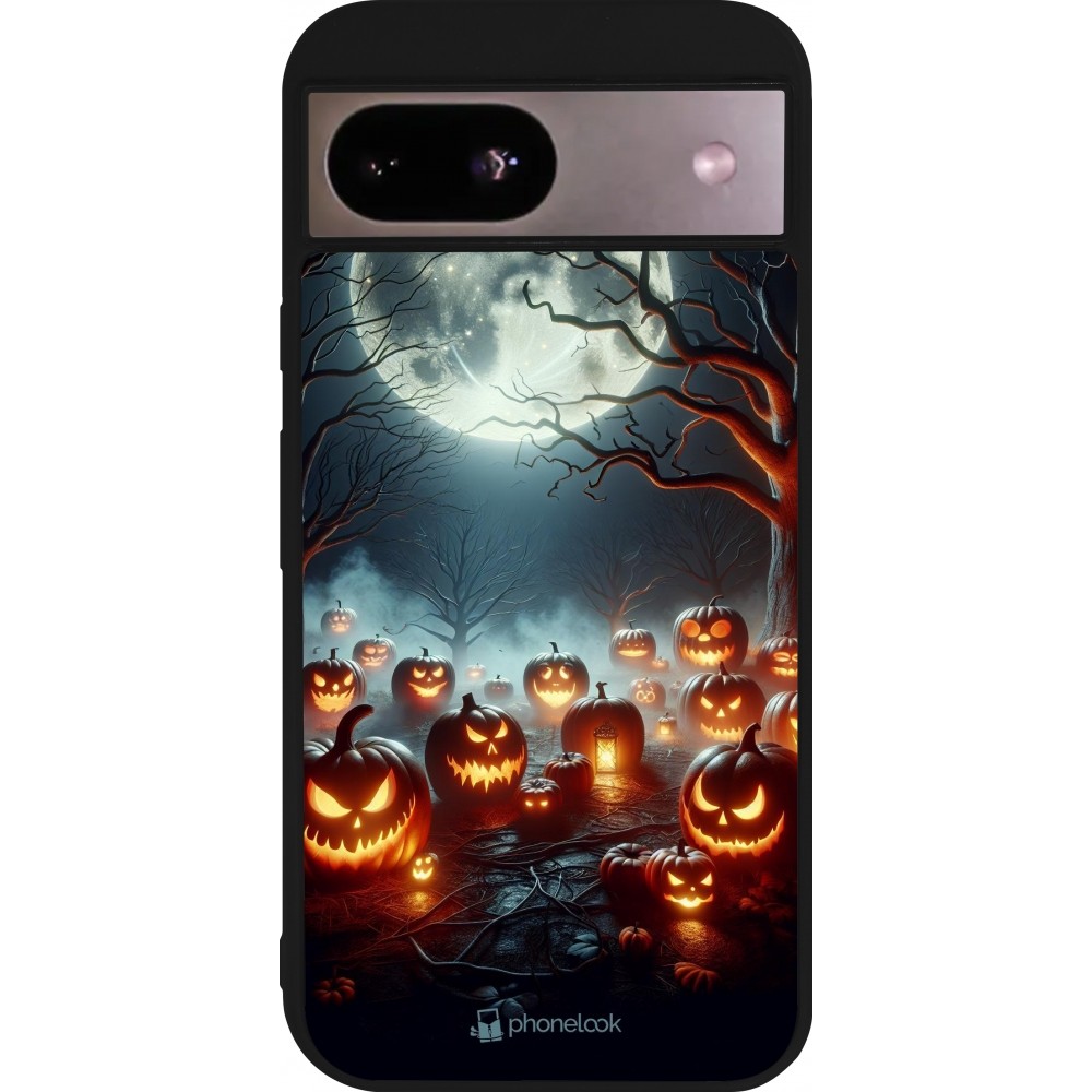 Coque Google Pixel 8a - Silicone rigide noir Halloween 2024 Many Pumpkins