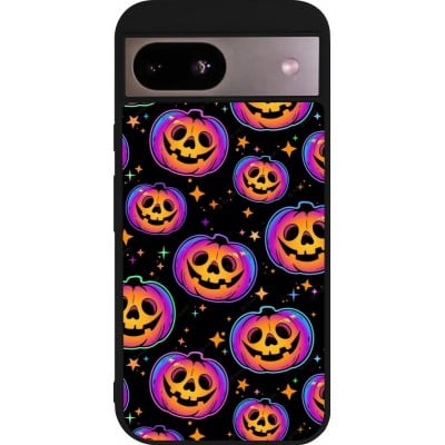 Coque Google Pixel 8a - Silicone rigide noir Halloween 2024 rainbow pumpkins