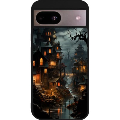 Coque Google Pixel 8a - Silicone rigide noir Halloween 2024 scary town