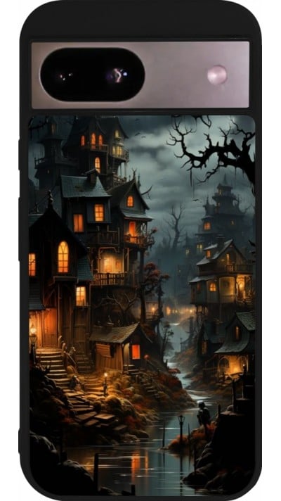 Coque Google Pixel 8a - Silicone rigide noir Halloween 2024 scary town