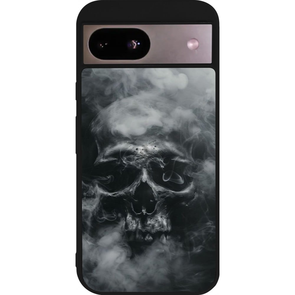 Coque Google Pixel 8a - Silicone rigide noir Halloween 2024 smoky skull