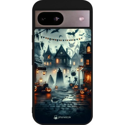 Coque Google Pixel 8a - Silicone rigide noir Halloween Spookville