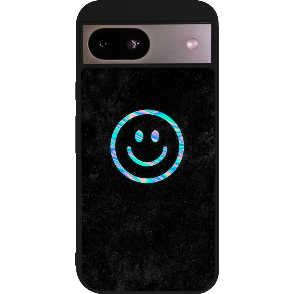 Coque Google Pixel 8a - Silicone rigide noir Happy smiely irisé