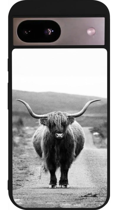 Coque Google Pixel 8a - Silicone rigide noir Highland cattle