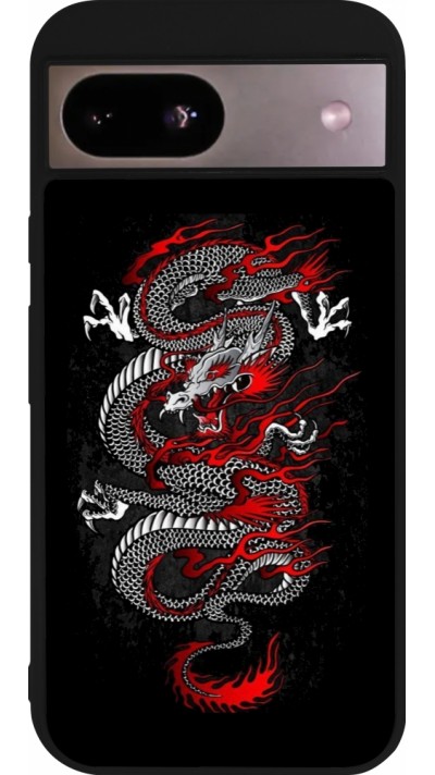 Coque Google Pixel 8a - Silicone rigide noir Japanese style Dragon Tattoo Red Black