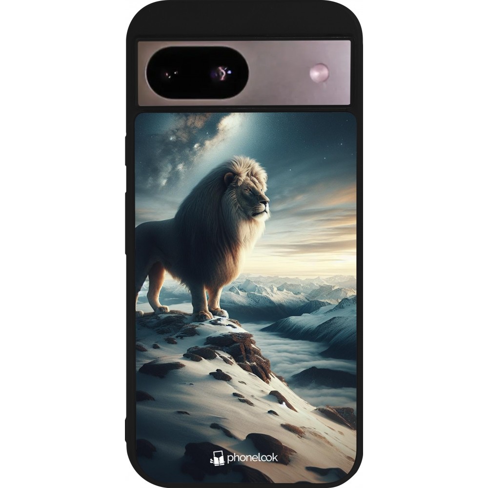 Coque Google Pixel 8a - Silicone rigide noir Le lion blanc