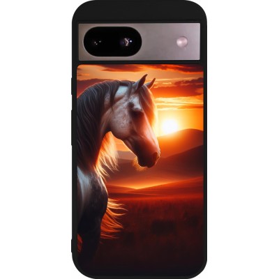 Coque Google Pixel 8a - Silicone rigide noir Majestic Sunset Horse