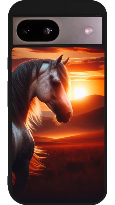 Coque Google Pixel 8a - Silicone rigide noir Majestic Sunset Horse