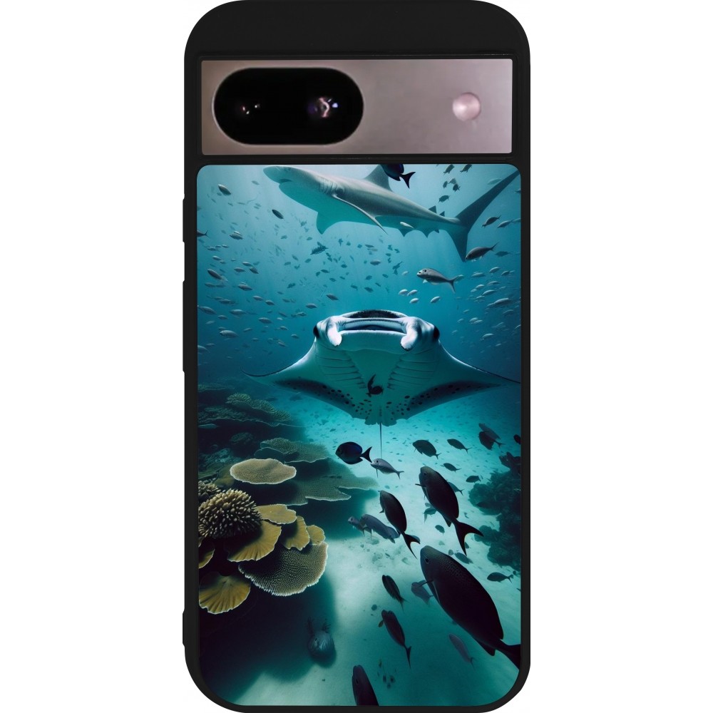 Coque Google Pixel 8a - Silicone rigide noir Manta Lagon Nettoyage