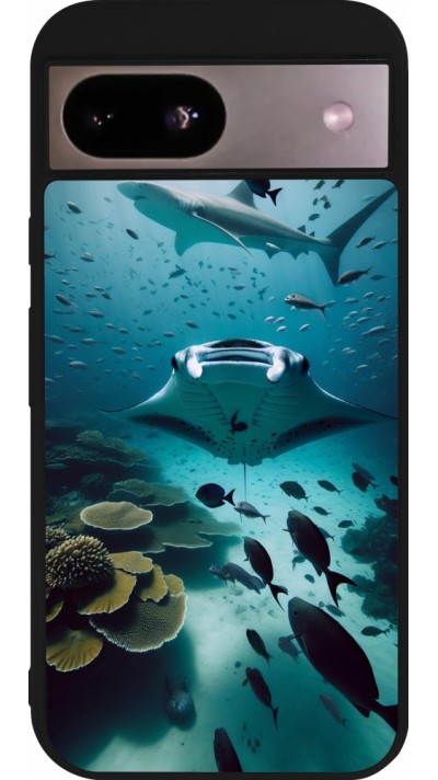 Coque Google Pixel 8a - Silicone rigide noir Manta Lagon Nettoyage