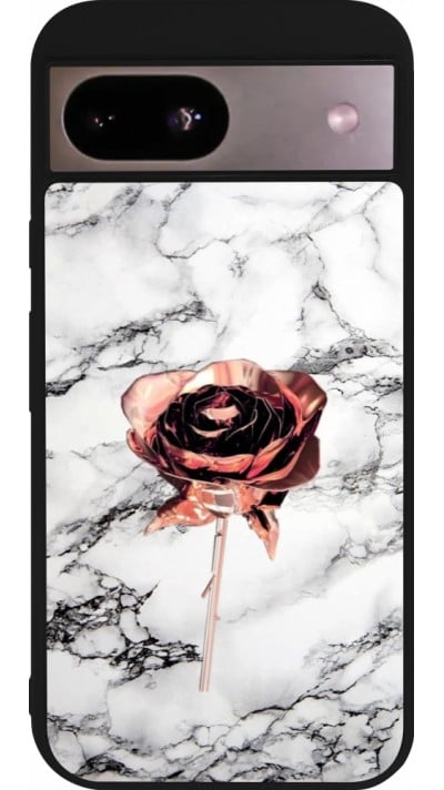 Coque Google Pixel 8a - Silicone rigide noir Marble Rose Gold