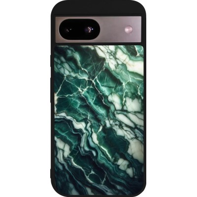 Coque Google Pixel 8a - Silicone rigide noir Marbre vert majestueux