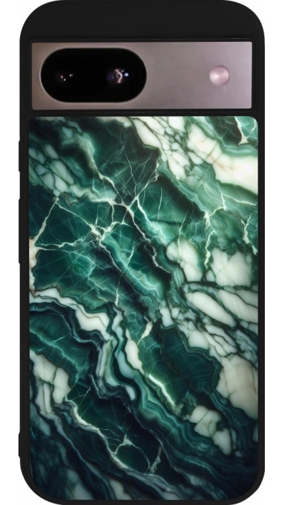 Coque Google Pixel 8a - Silicone rigide noir Marbre vert majestueux