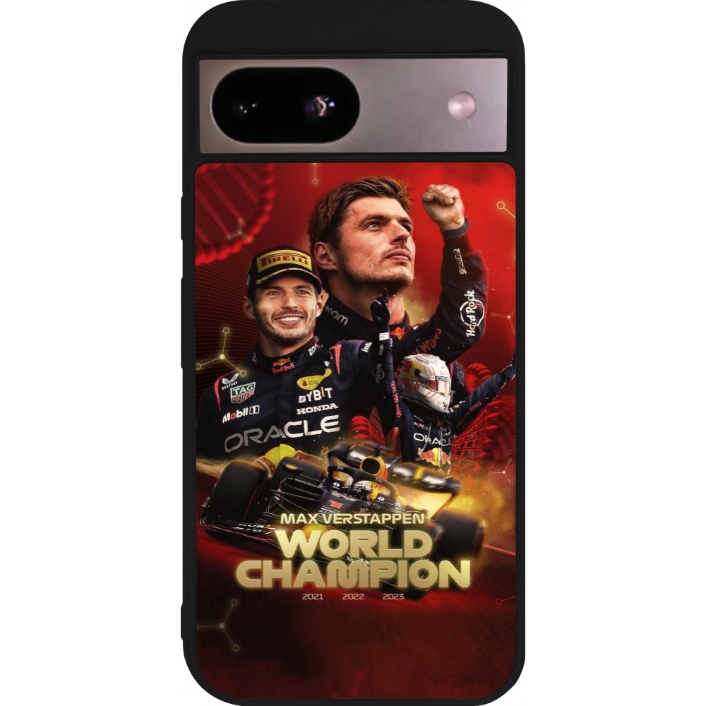 Coque Google Pixel 8a - Silicone rigide noir Max Verstappen Champion 2023