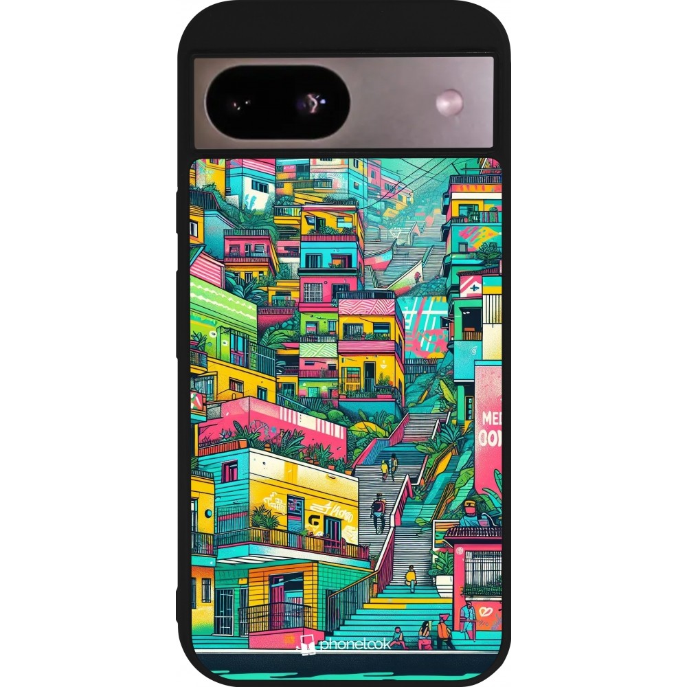 Coque Google Pixel 8a - Silicone rigide noir Medellin Comuna 13 Art