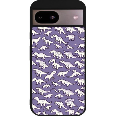 Coque Google Pixel 8a - Silicone rigide noir Mini dino pattern violet