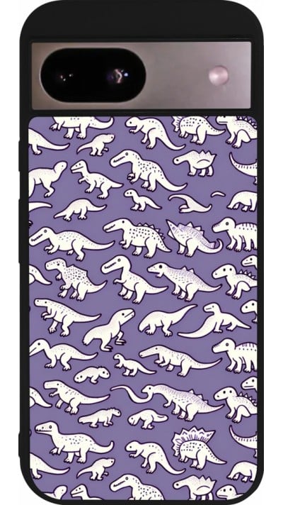 Coque Google Pixel 8a - Silicone rigide noir Mini dino pattern violet