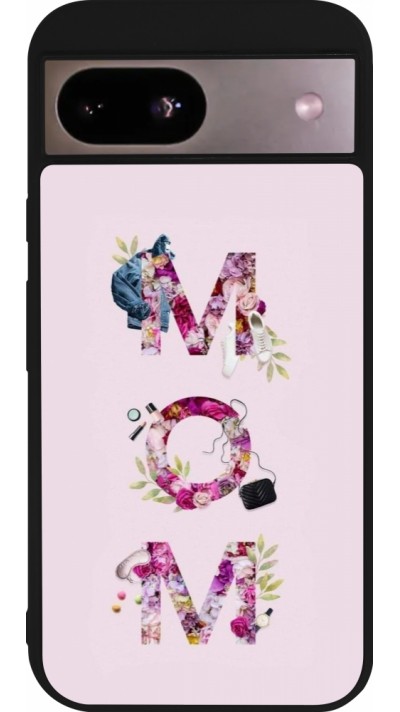 Coque Google Pixel 8a - Silicone rigide noir Mom 2024 girly mom