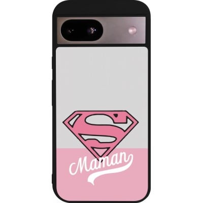 Coque Google Pixel 8a - Silicone rigide noir Mom 2024 Super hero maman