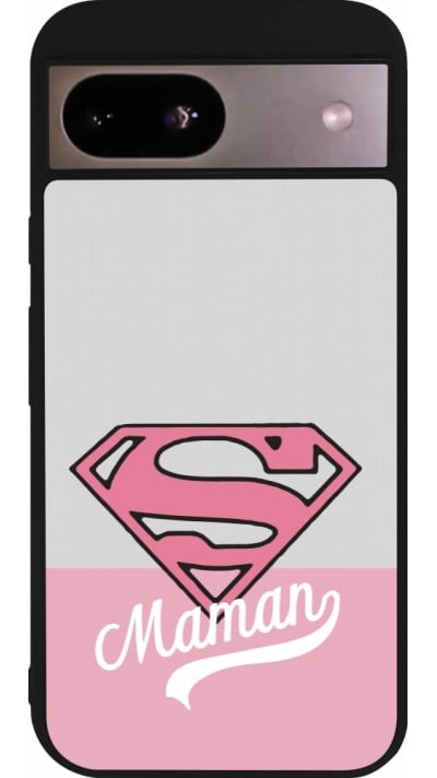 Coque Google Pixel 8a - Silicone rigide noir Mom 2024 Super hero maman