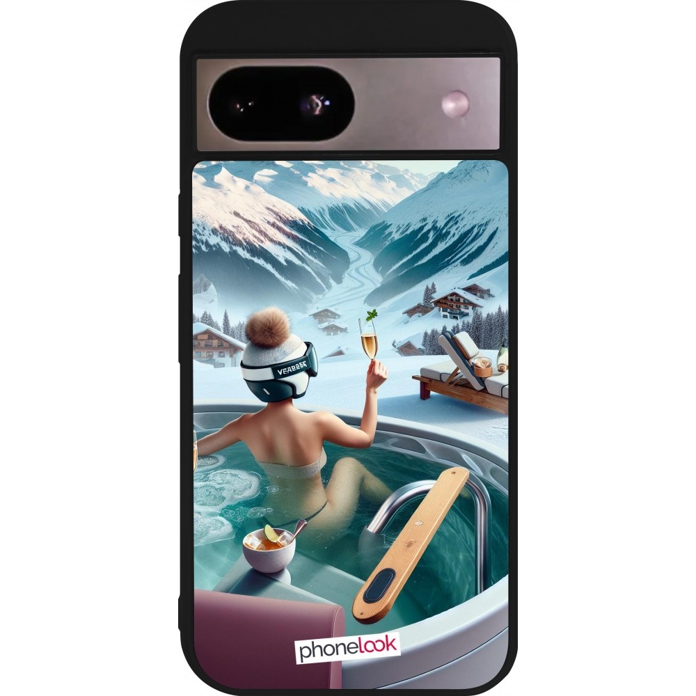 Coque Google Pixel 8a - Silicone rigide noir Montagne Glamour Jacuzzi