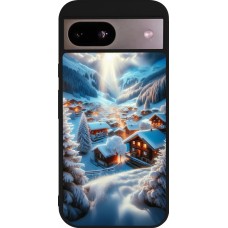 Coque Google Pixel 8a - Silicone rigide noir Mont Neige Lumière