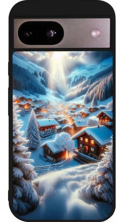 Coque Google Pixel 8a - Silicone rigide noir Mont Neige Lumière