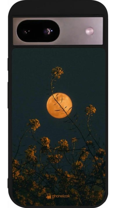 Coque Google Pixel 8a - Silicone rigide noir Moon Flowers