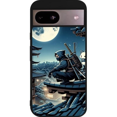 Coque Google Pixel 8a - Silicone rigide noir Ninja sous la lune