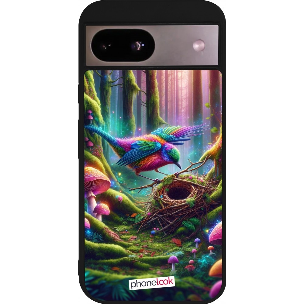 Coque Google Pixel 8a - Silicone rigide noir Oiseau Nid Forêt