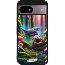 Coque Google Pixel 8a - Silicone rigide noir Oiseau Nid Forêt