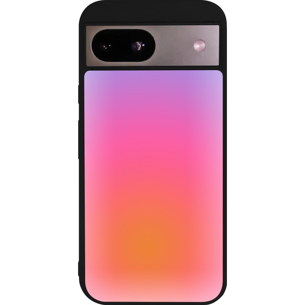 Coque Google Pixel 8a - Silicone rigide noir Orange Pink Blue Gradient