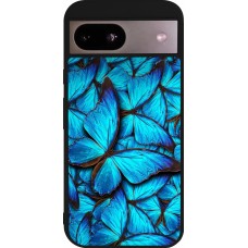 Coque Google Pixel 8a - Silicone rigide noir Papillon bleu