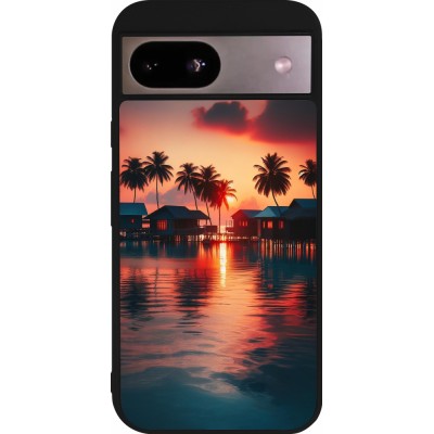 Coque Google Pixel 8a - Silicone rigide noir Paradis Maldives