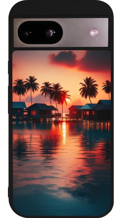 Coque Google Pixel 8a - Silicone rigide noir Paradis Maldives